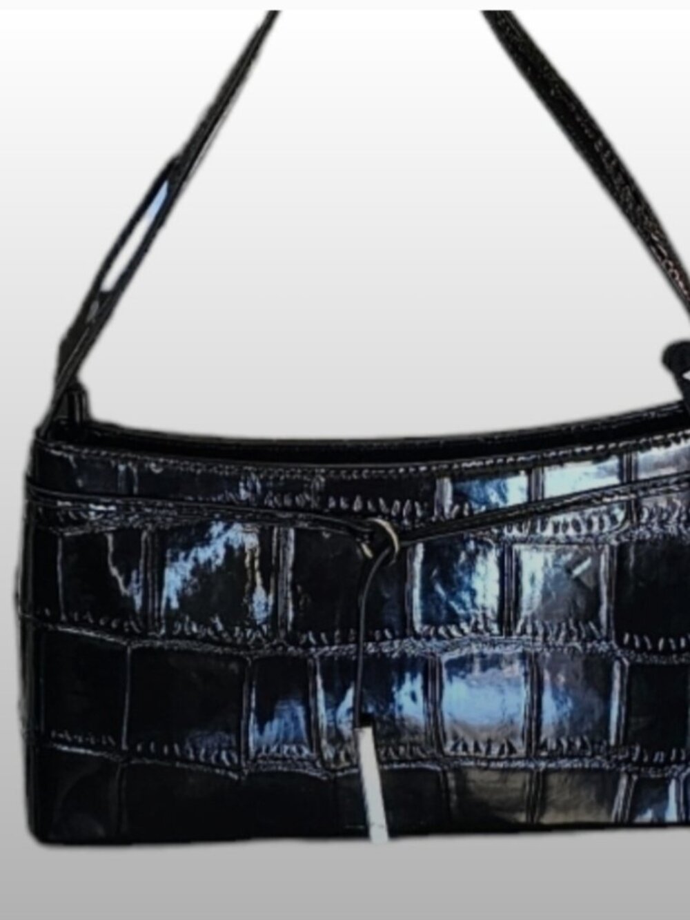 Caïdie Deoc Black Patent leather glossy croc-embossed finish shoulder bag New